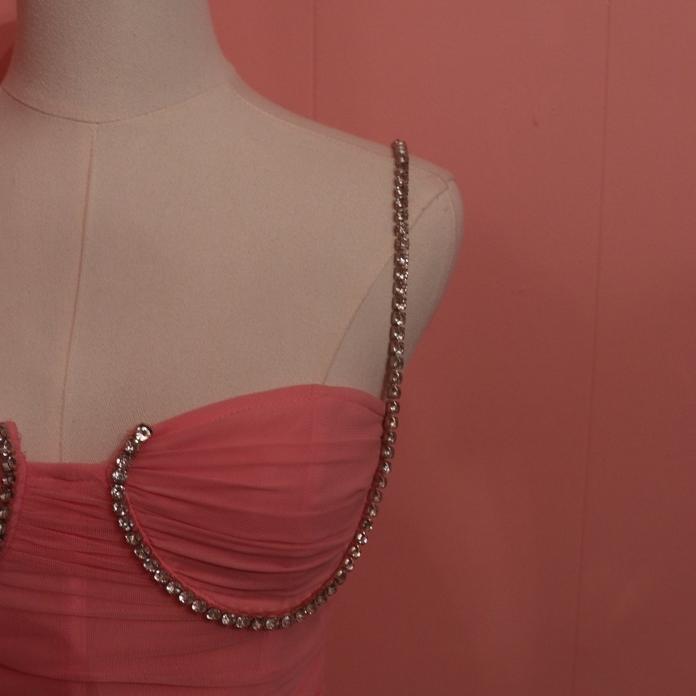 Pink Bustier Top with Rhinestone Chain Straps - Picture 3 of 5